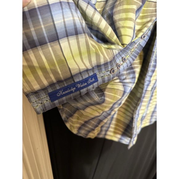 Robert Graham Mens Sz XL Green/ Blue Striped S/S Button Up Shirt (X15) - Picture 2 of 11